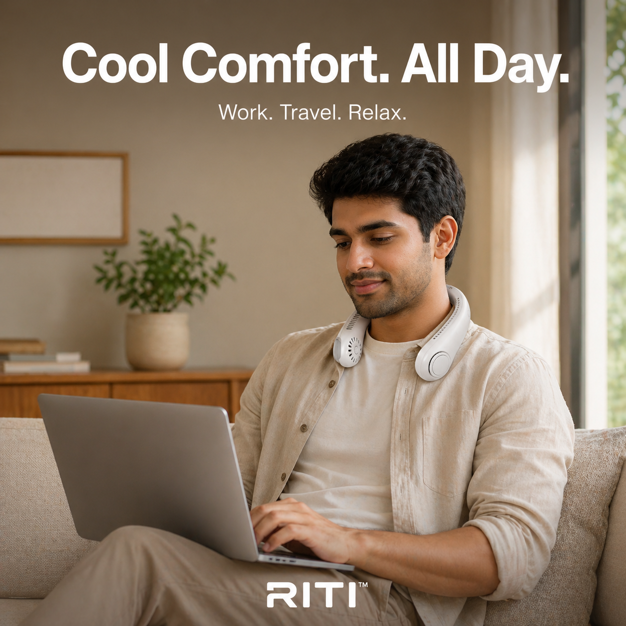 RITI AirLoop™ Bladeless Wearable Neck Fan – 360° Cooling, 3-Speed, Rechargeable