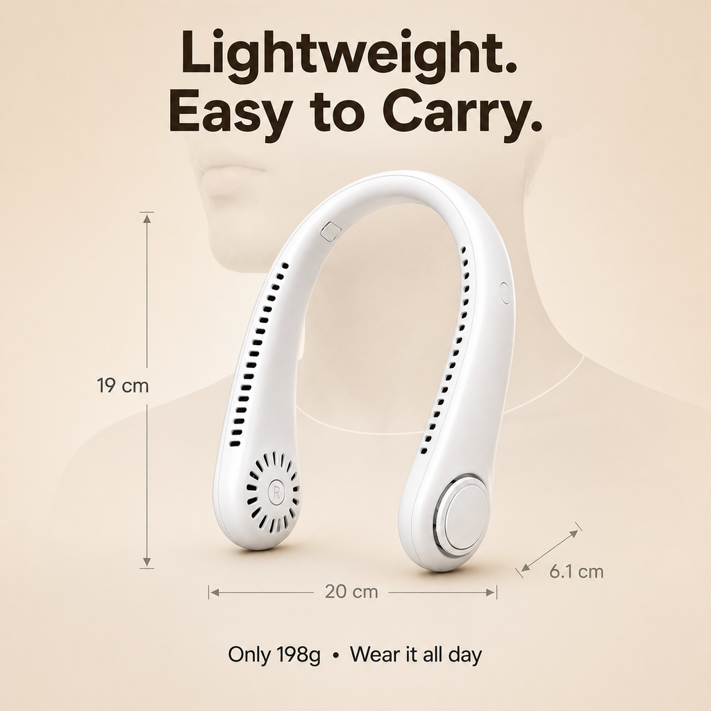 RITI AirLoop™ Bladeless Wearable Neck Fan – 360° Cooling, 3-Speed, Rechargeable